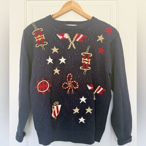 Vintage Alfred Dunner Nautical Sweater Embroidered Stars & Flags Grandmacore M